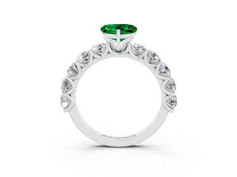 White gold Heart Cut Emerald Prong Setting with Side Stones on a Pave Band_3