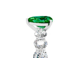 White gold Heart Cut Emerald Prong Setting with Side Stones on a Pave Band_5
