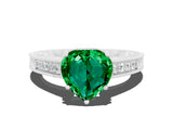 White gold Heart Cut Emerald Ring with Milgrain Pavé Band and Four-Prong Setting_12