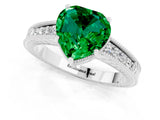 White gold Heart Cut Emerald Ring with Milgrain Pavé Band and Four-Prong Setting_13