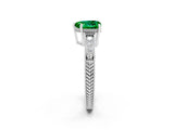 White gold Heart Cut Emerald Ring with Milgrain Pavé Band and Four-Prong Setting_14