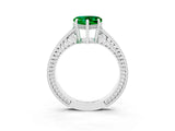 White gold Heart Cut Emerald Ring with Milgrain Pavé Band and Four-Prong Setting_15