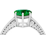 White gold Heart Cut Emerald Ring with Milgrain Pavé Band and Four-Prong Setting_16