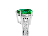 White gold Heart Cut Emerald Ring with Milgrain Pavé Band and Four-Prong Setting_17