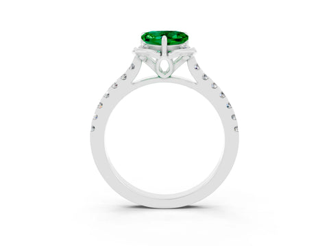 White gold Heart Cut Emerald Ring with Pavé Band and Floral Prong Setting_3