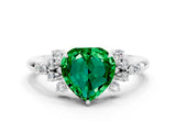 White gold Heart Cut Emerald Ring with Side Stones and Four-Prong Setting_36