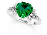 White gold Heart Cut Emerald Ring with Side Stones and Four-Prong Setting_37