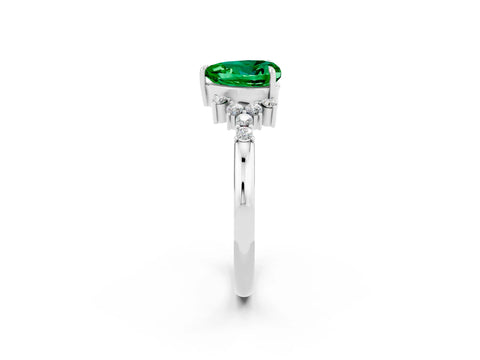 White gold Heart Cut Emerald Ring with Side Stones and Four-Prong Setting_38