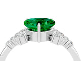 White gold Heart Cut Emerald Ring with Side Stones and Four-Prong Setting_40