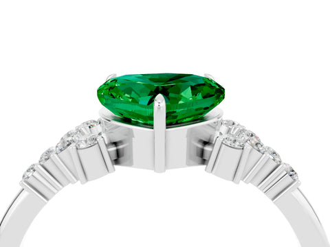 White gold Heart Cut Emerald Ring with Side Stones and Four-Prong Setting_40