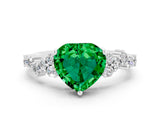 White gold Heart Cut Emerald Scattered Round Accent Ring with Prong Setting_24