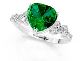 White gold Heart Cut Emerald Scattered Round Accent Ring with Prong Setting_25