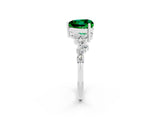 White gold Heart Cut Emerald Scattered Round Accent Ring with Prong Setting_26