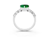 White gold Heart Cut Emerald Scattered Round Accent Ring with Prong Setting_27