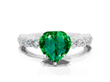 White gold Heart Cut Emerald Side Stone Solitaire Ring with Round  and Four-Prong Setting_48