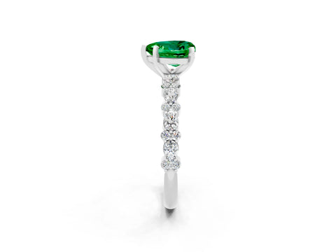 White gold Heart Cut Emerald Side Stone Solitaire Ring with Round  and Four-Prong Setting_50