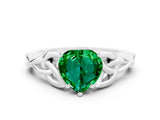 White gold Heart Cut Emerald Solitaire Celtic Knot Ring with Four-Prong Setting_12