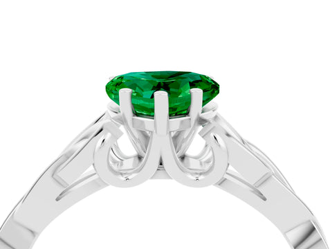 White gold Heart Cut Emerald Solitaire Celtic Knot Ring with Four-Prong Setting_16