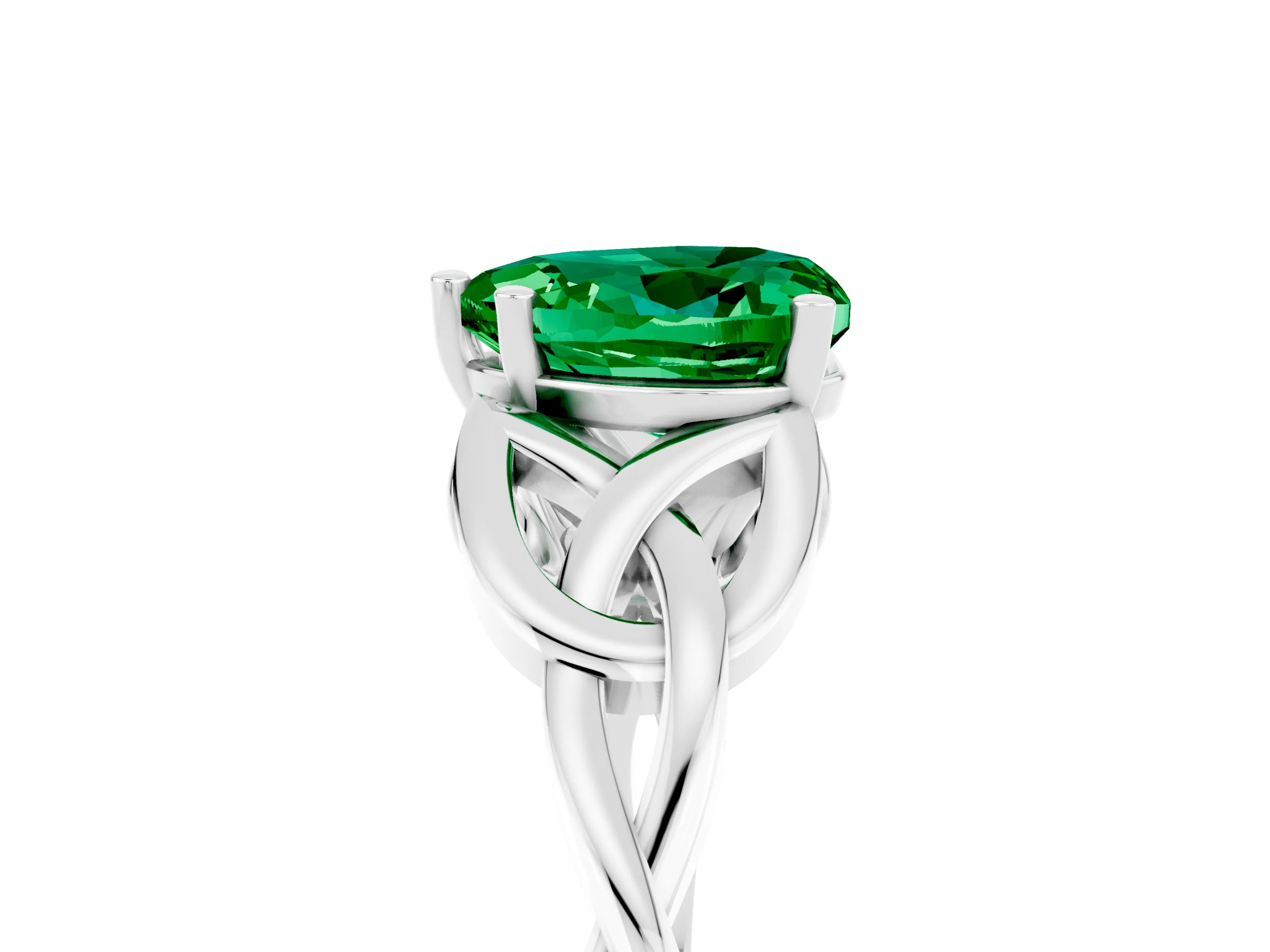White gold Heart Cut Emerald Solitaire Celtic Knot Ring with Four-Prong Setting_17