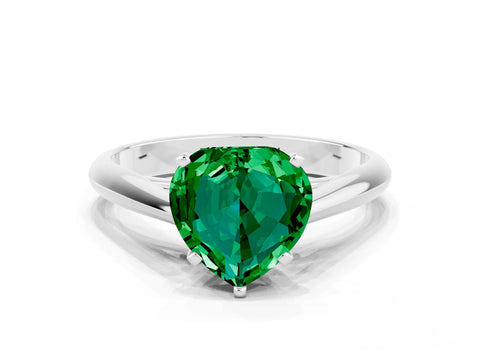 White gold Heart Cut Emerald Solitaire Engagement Ring with Cathedral Setting and Four-Prong Mount_12