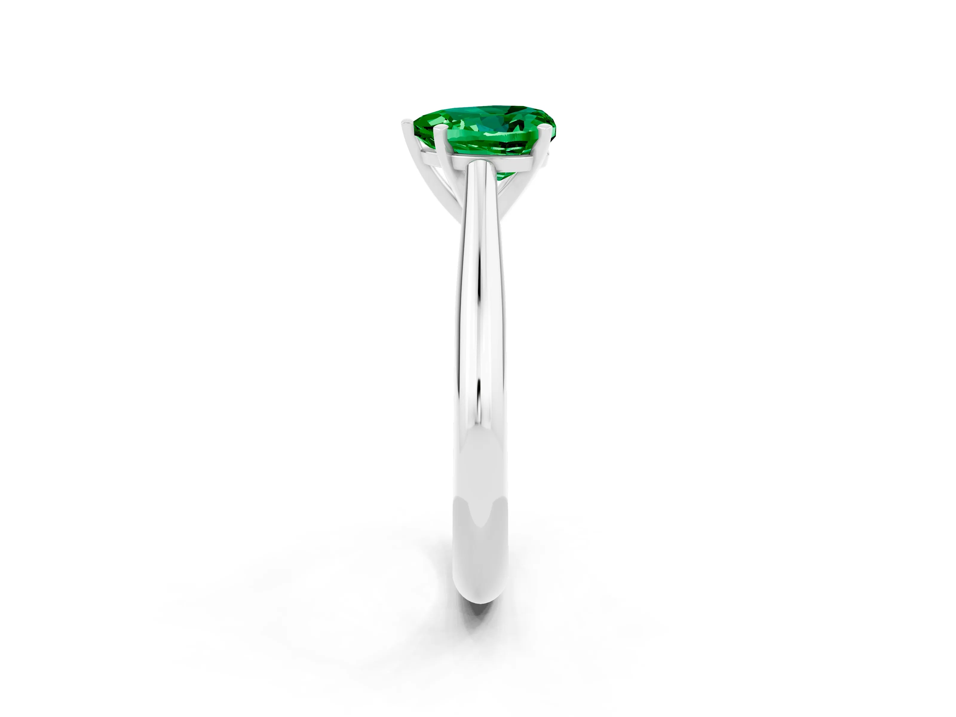 White gold Heart Cut Emerald Solitaire Engagement Ring with Cathedral Setting and Four-Prong Mount_14