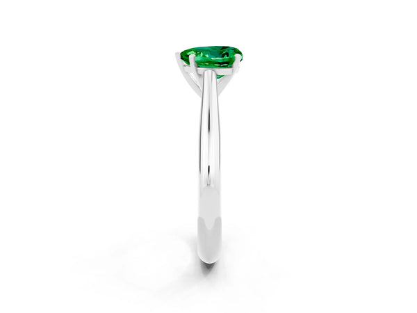 Platinum Heart Cut Emerald Solitaire Engagement Ring with Cathedral Setting and Four-Prong Mount