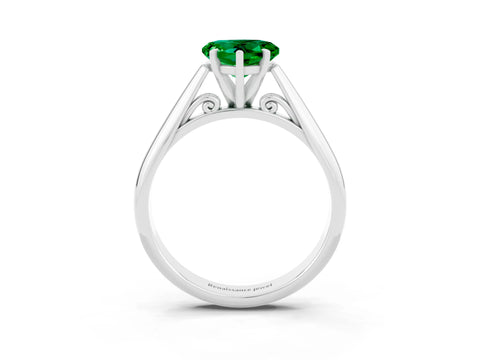White gold Heart Cut Emerald Solitaire Engagement Ring with Cathedral Setting and Four-Prong Mount_15