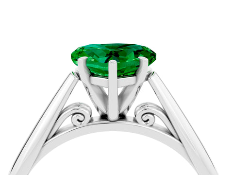 White gold Heart Cut Emerald Solitaire Engagement Ring with Cathedral Setting and Four-Prong Mount_28