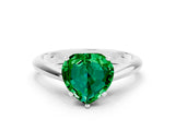 White gold Heart Cut Emerald Solitaire Engagement Ring with Cathedral Setting and Four-Prong Mount_6