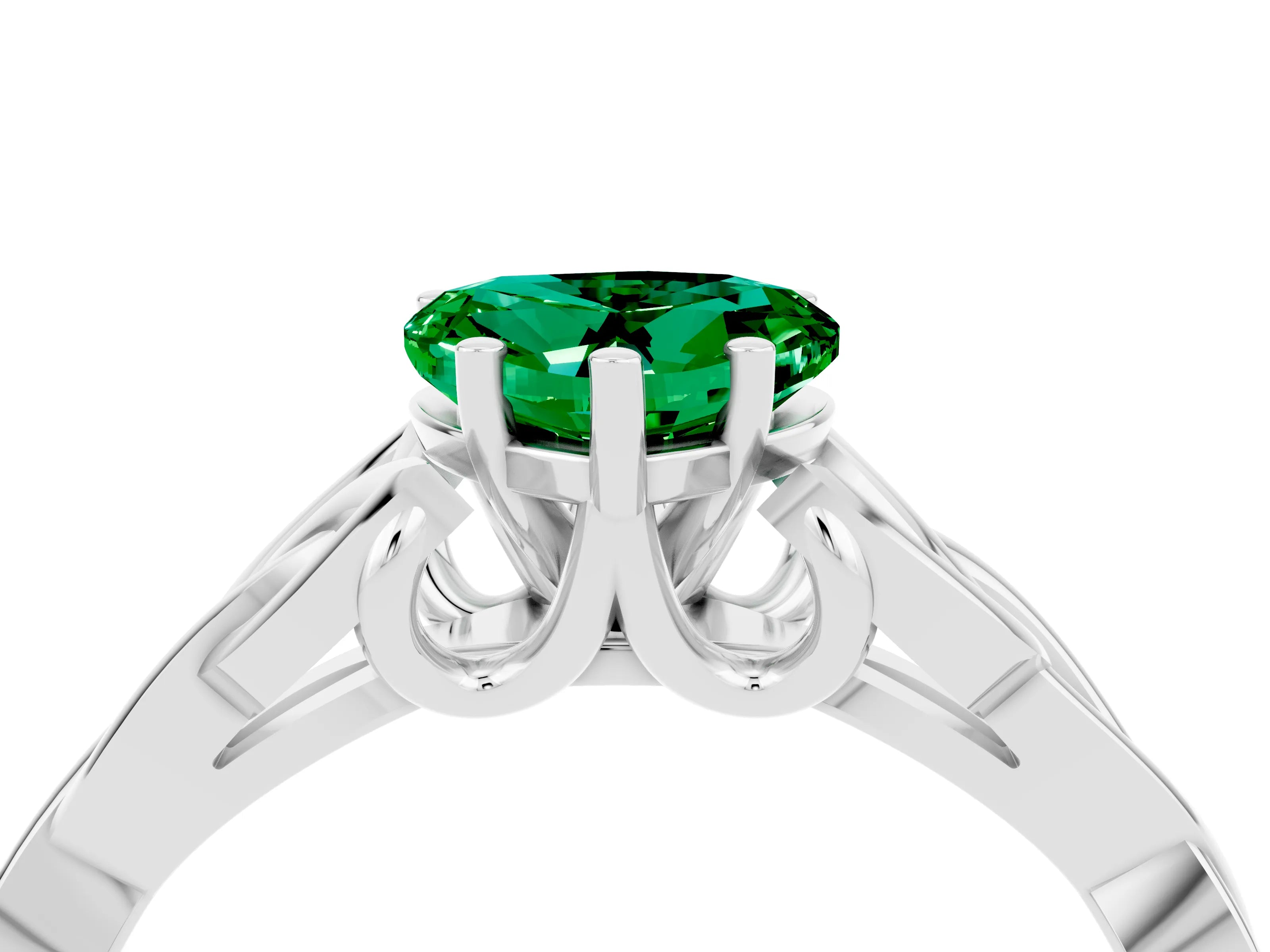 White gold Heart Cut Emerald Solitaire Engagement Ring with Celtic Knot Band and Four-Prong Setting_4