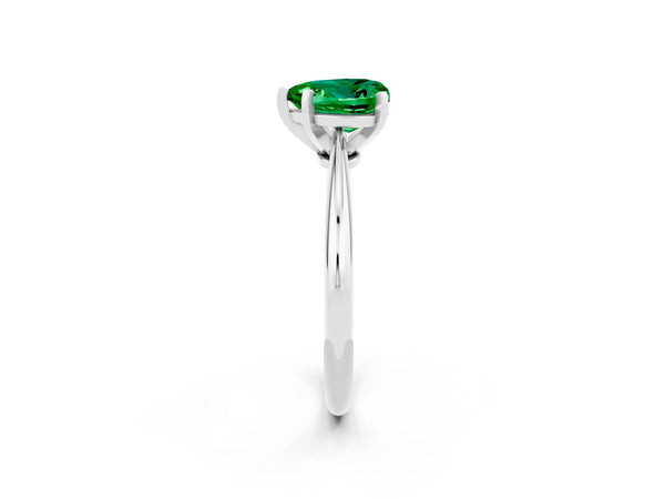 White gold Heart Cut Emerald Solitaire Engagement Ring with Classic Band and Four-Prong Setting