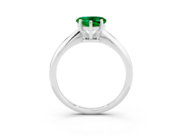 White gold Heart Cut Emerald Solitaire Engagement Ring with Classic Band and Four-Prong Setting
