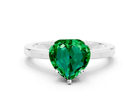 White gold Heart Cut Emerald Solitaire Engagement Ring with Classic Band and Four-Prong Setting_24