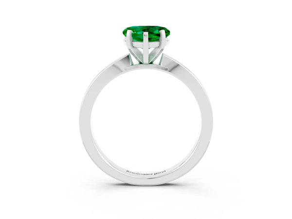 Platinum Heart Cut Emerald Solitaire Engagement Ring with Classic Band and Four-Prong Setting