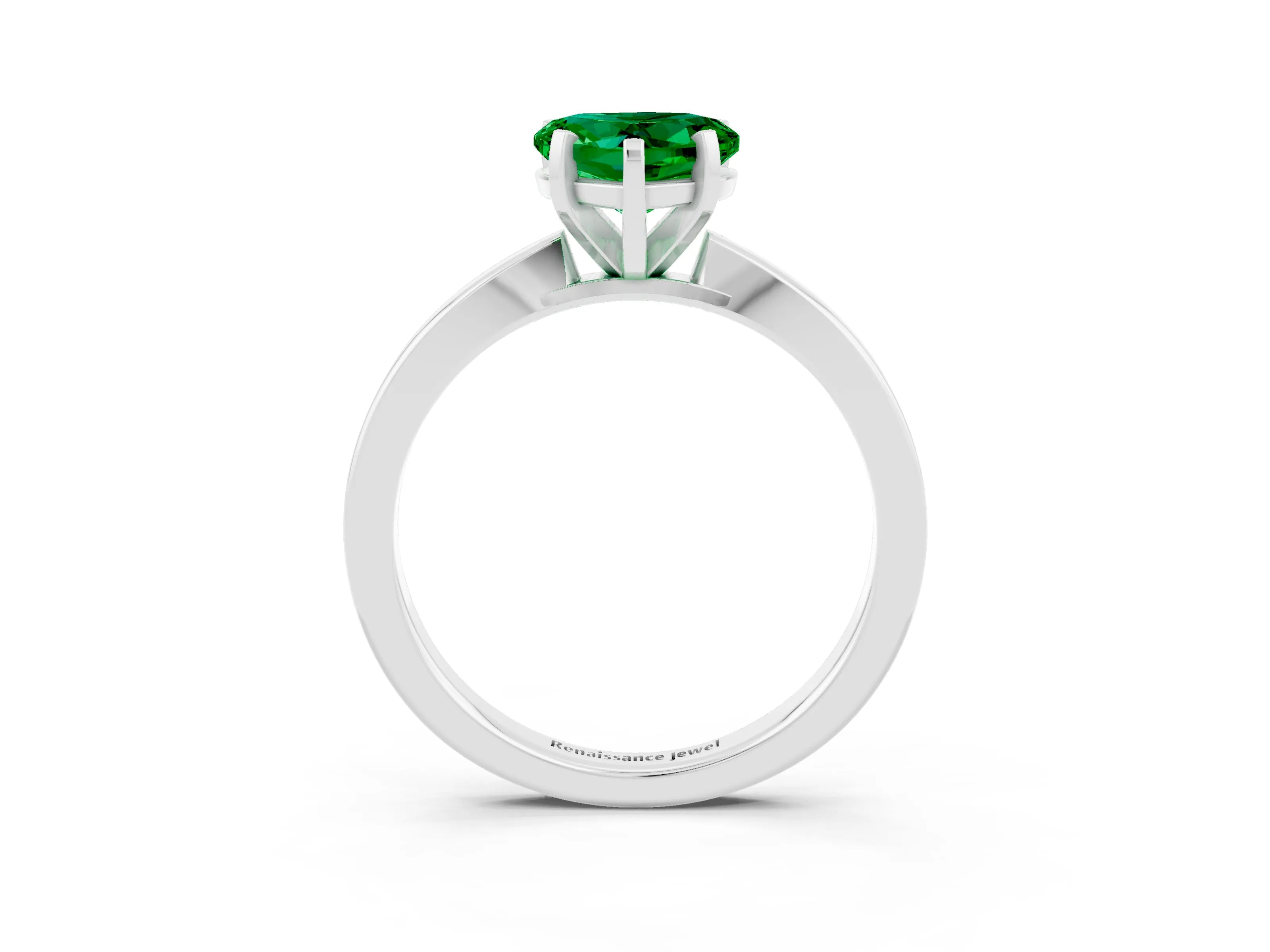 White gold Heart Cut Emerald Solitaire Engagement Ring with Classic Band and Four-Prong Setting_27