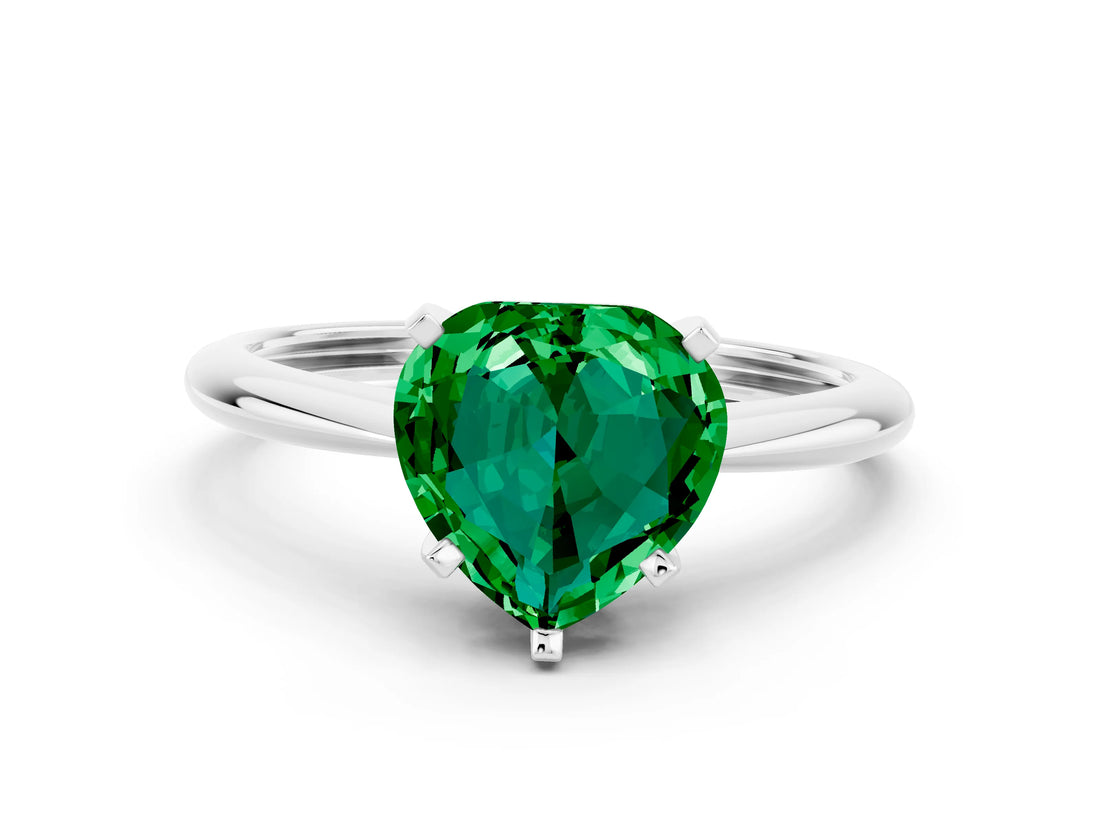 White gold Heart Cut Emerald Solitaire Engagement Ring with Classic Band and Four-Prong Setting_60