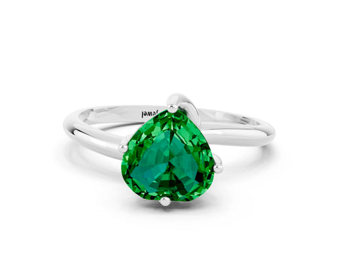 White gold Heart Cut Emerald Solitaire Engagement Ring with Four-Prong Setting and Classic Band_12