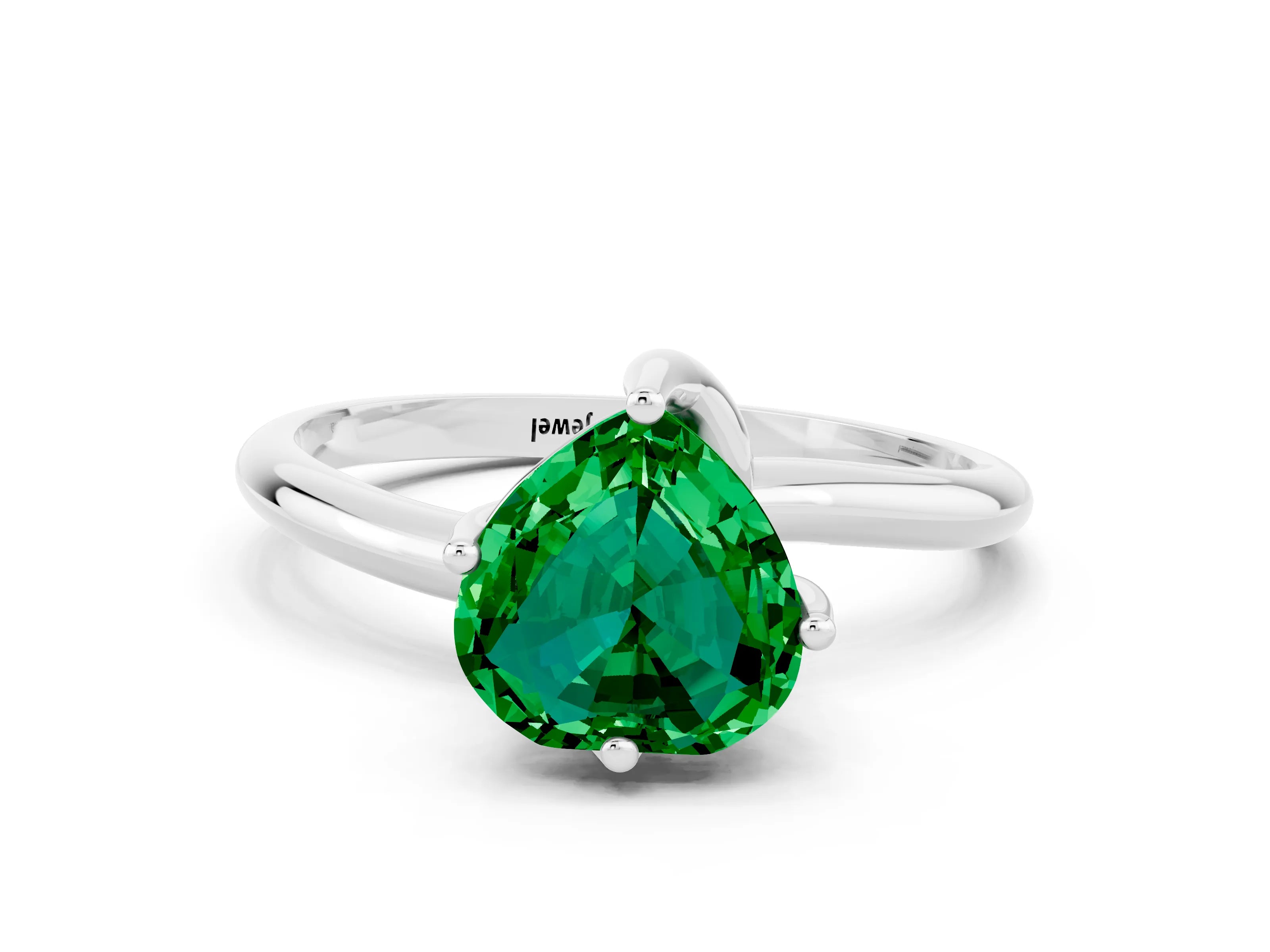 White gold Heart Cut Emerald Solitaire Engagement Ring with Four-Prong Setting and Classic Band_12
