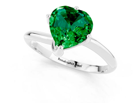 White gold Heart Cut Emerald Solitaire Engagement Ring with Four-Prong Setting and Classic Band_13