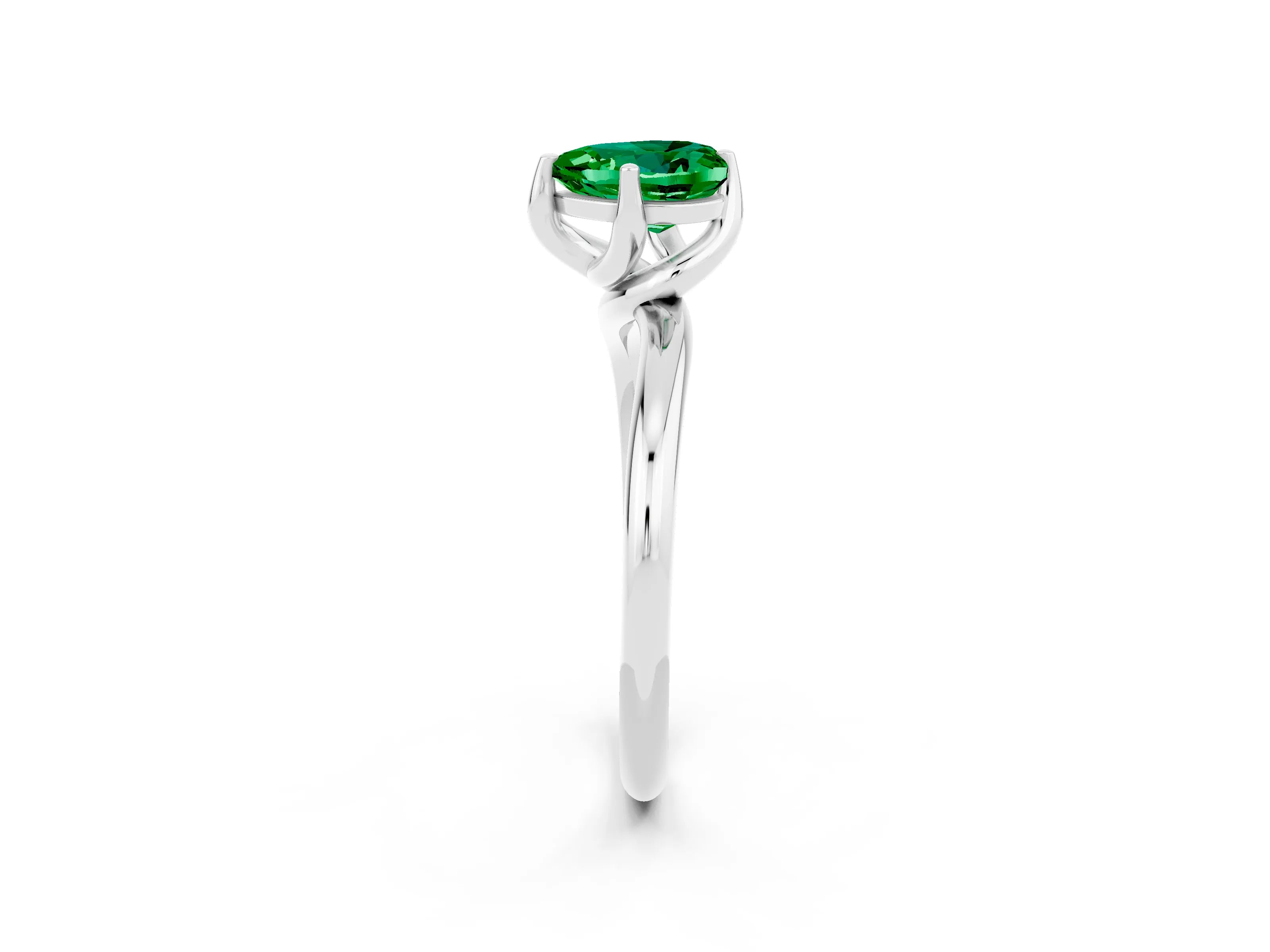 White gold Heart Cut Emerald Solitaire Engagement Ring with Four-Prong Setting and Classic Band_14