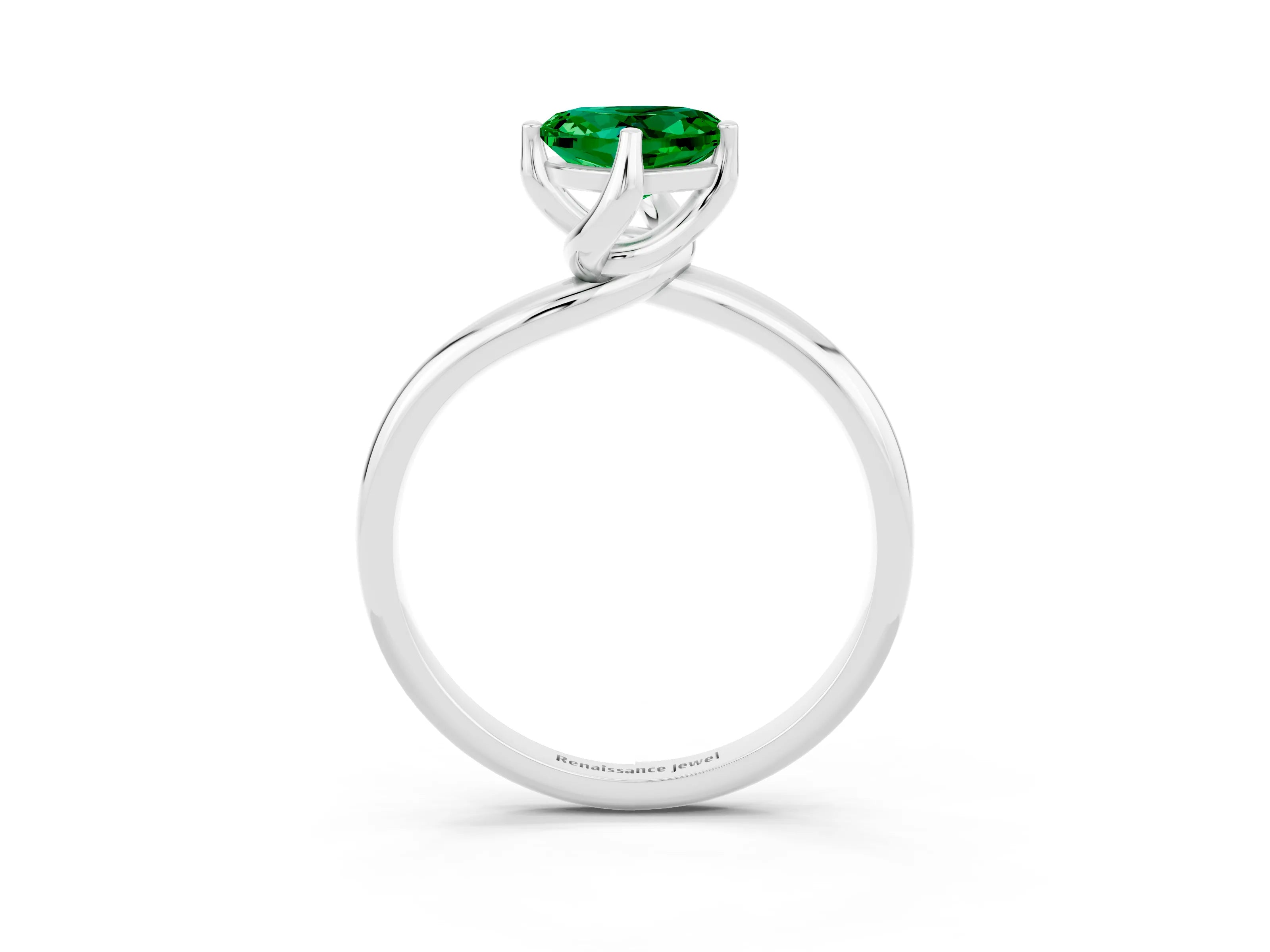 White gold Heart Cut Emerald Solitaire Engagement Ring with Four-Prong Setting and Classic Band_15