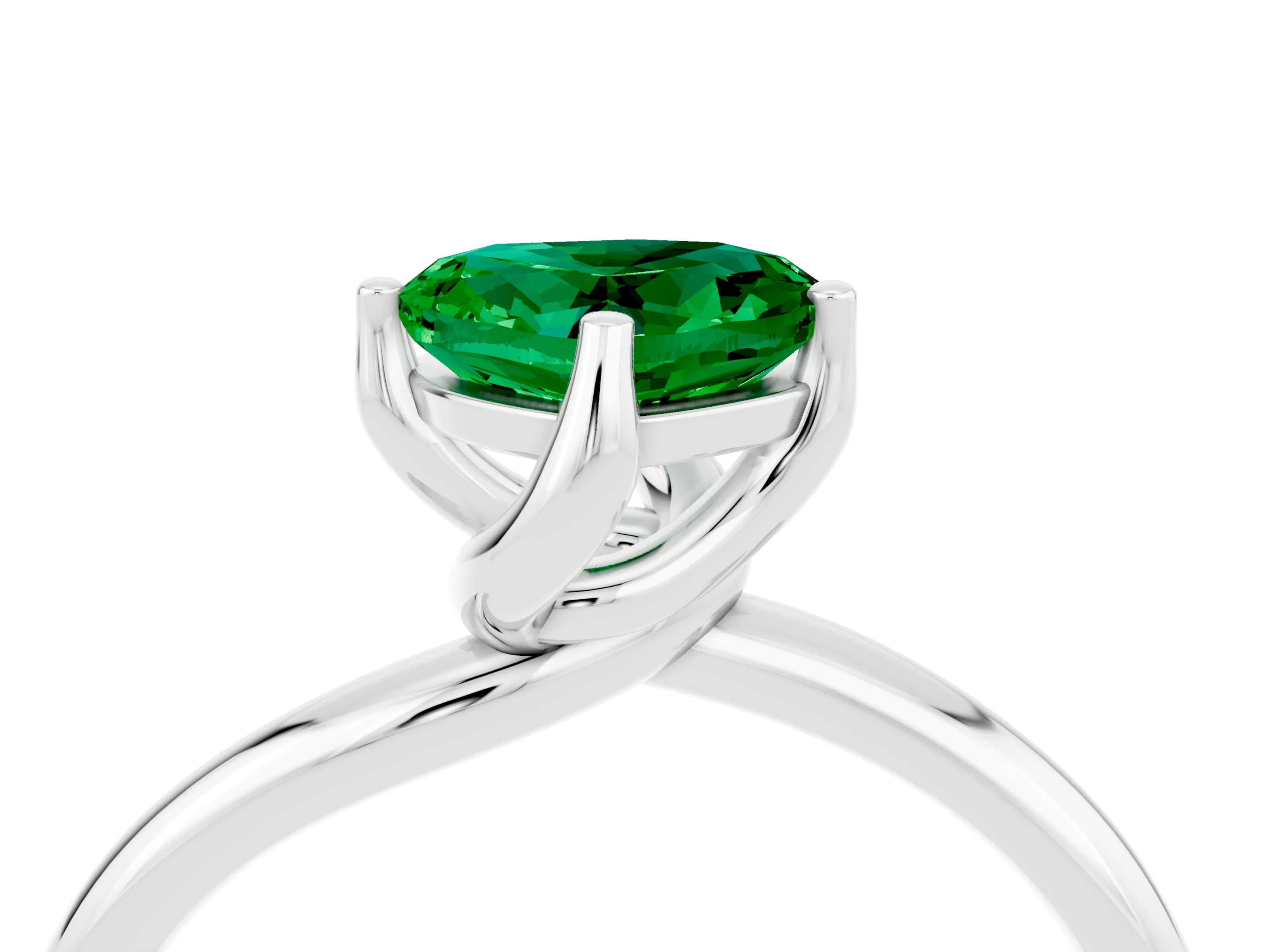 White gold Heart Cut Emerald Solitaire Engagement Ring with Four-Prong Setting and Classic Band_16