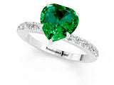 White gold Heart Cut Emerald Solitaire Engagement Ring with Pavé Band and Four-Prong Setting_1