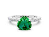 White gold Heart Cut Emerald Solitaire Engagement Ring with Pavé Band and Four-Prong Setting