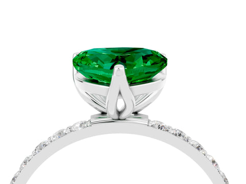 White gold Heart Cut Emerald Solitaire Engagement Ring with Pavé Band and Prong Setting_4