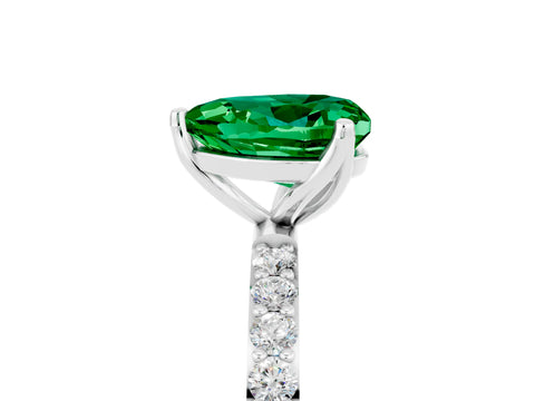 White gold Heart Cut Emerald Solitaire Engagement Ring with Pavé Band and Prong Setting_5