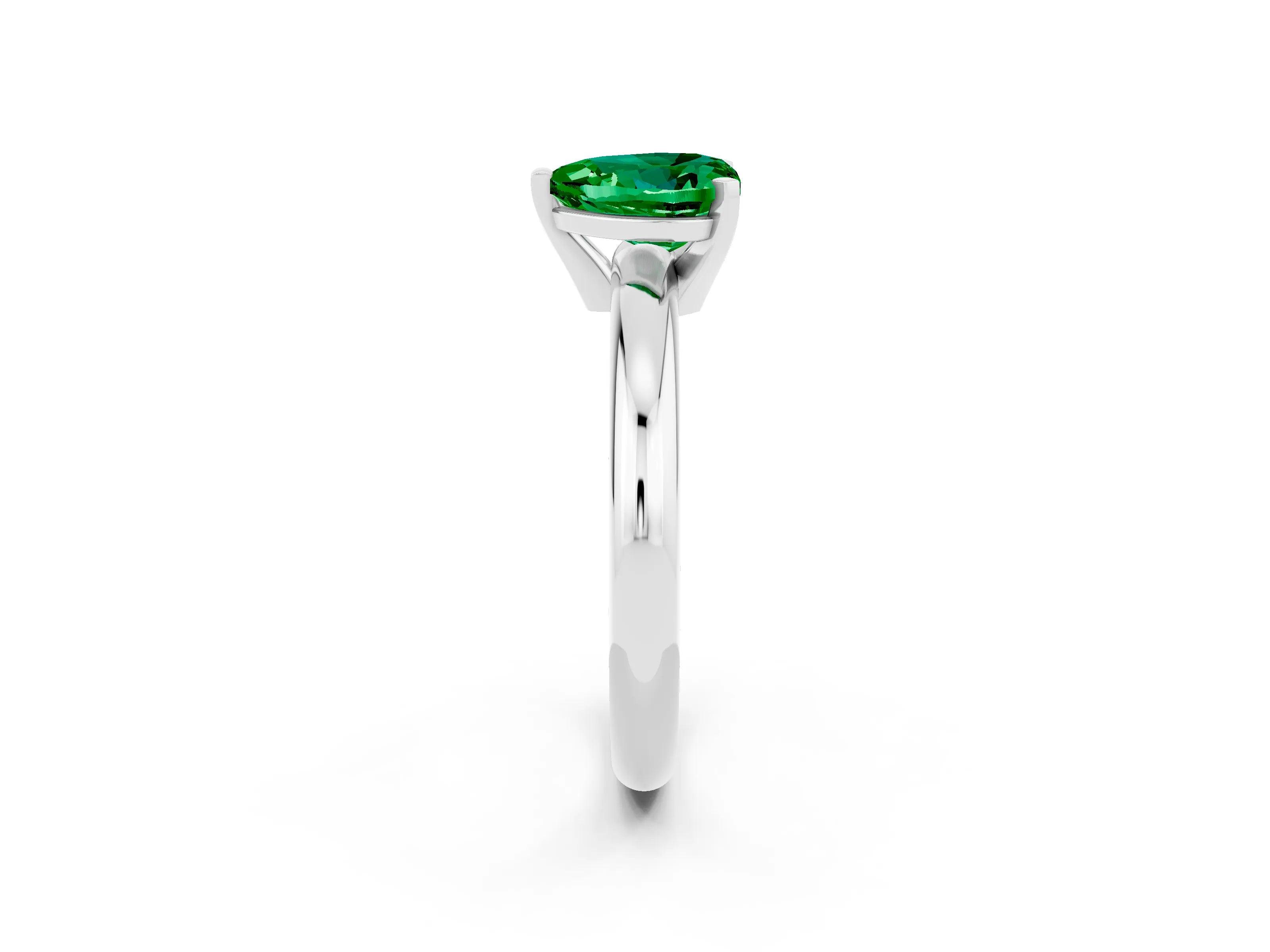 White gold Heart Cut Emerald Solitaire Engagement Ring with Round Band and Four-Prong Setting_2