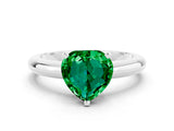 White gold Heart Cut Emerald Solitaire Engagement Ring with Round Band and Four-Prong Setting