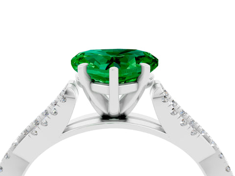 White gold Heart Cut Emerald Solitaire Engagement Ring with Twisted Pavé Band and Four-Prong Setting_16