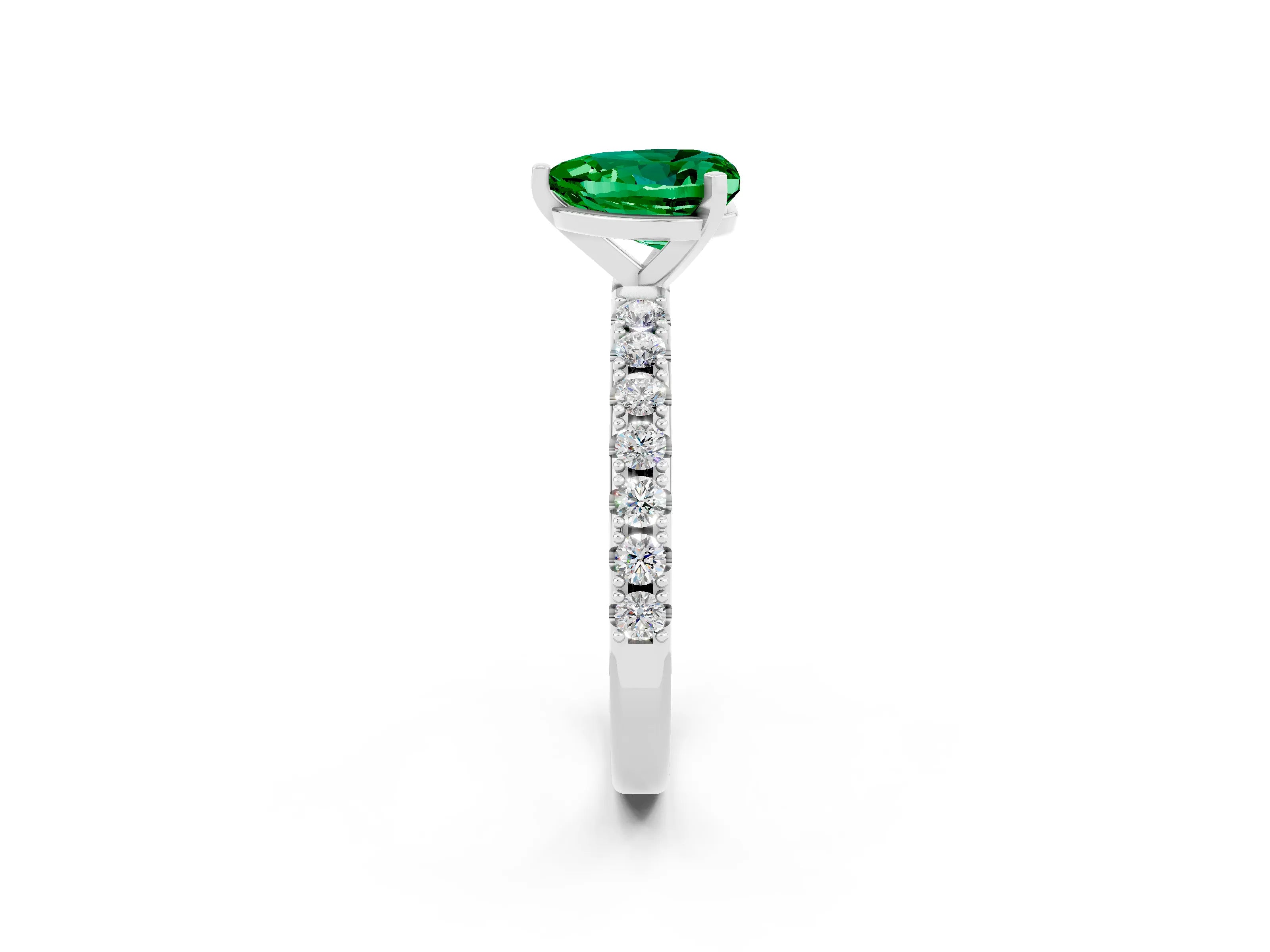 White gold Heart Cut Emerald Solitaire Pavé Band with Four-Prong Setting_2